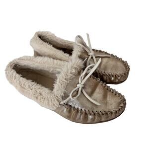 J. Crew Gold Metallic Slipper Moccasins Sz 7